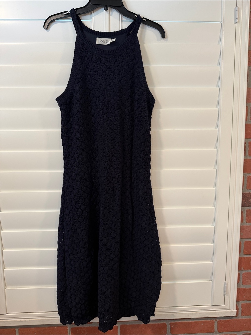 Sleeveless Navy Crochet Midi Dress
